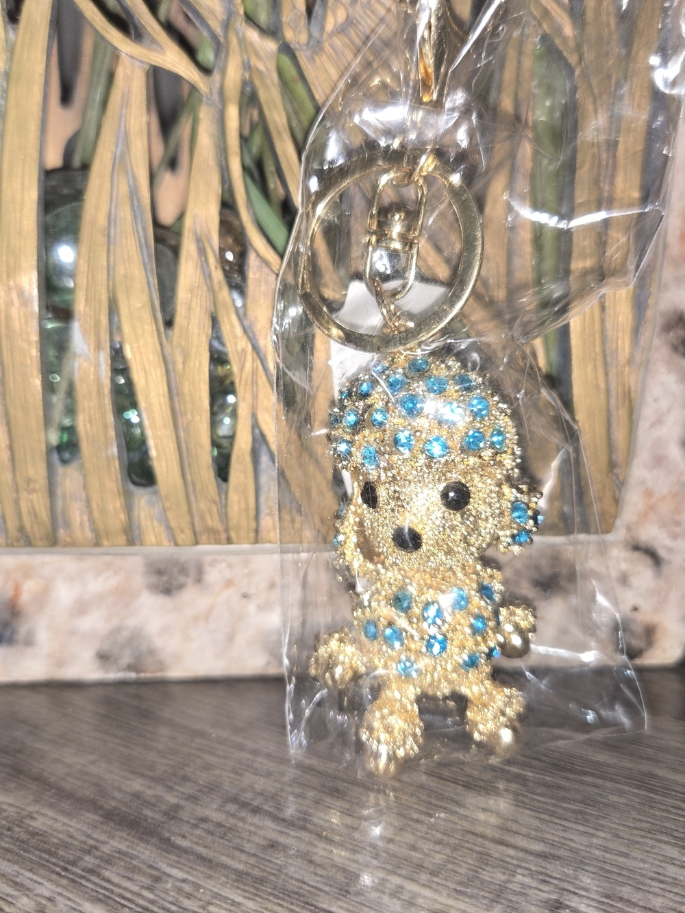 Gold Crystal Poodle Keychain